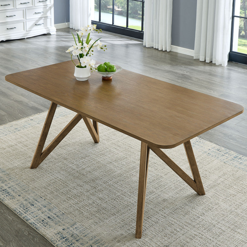 Dafne 7Pc 70" Rectangular Walnut Oak Geometric Cross Base Dining Set
