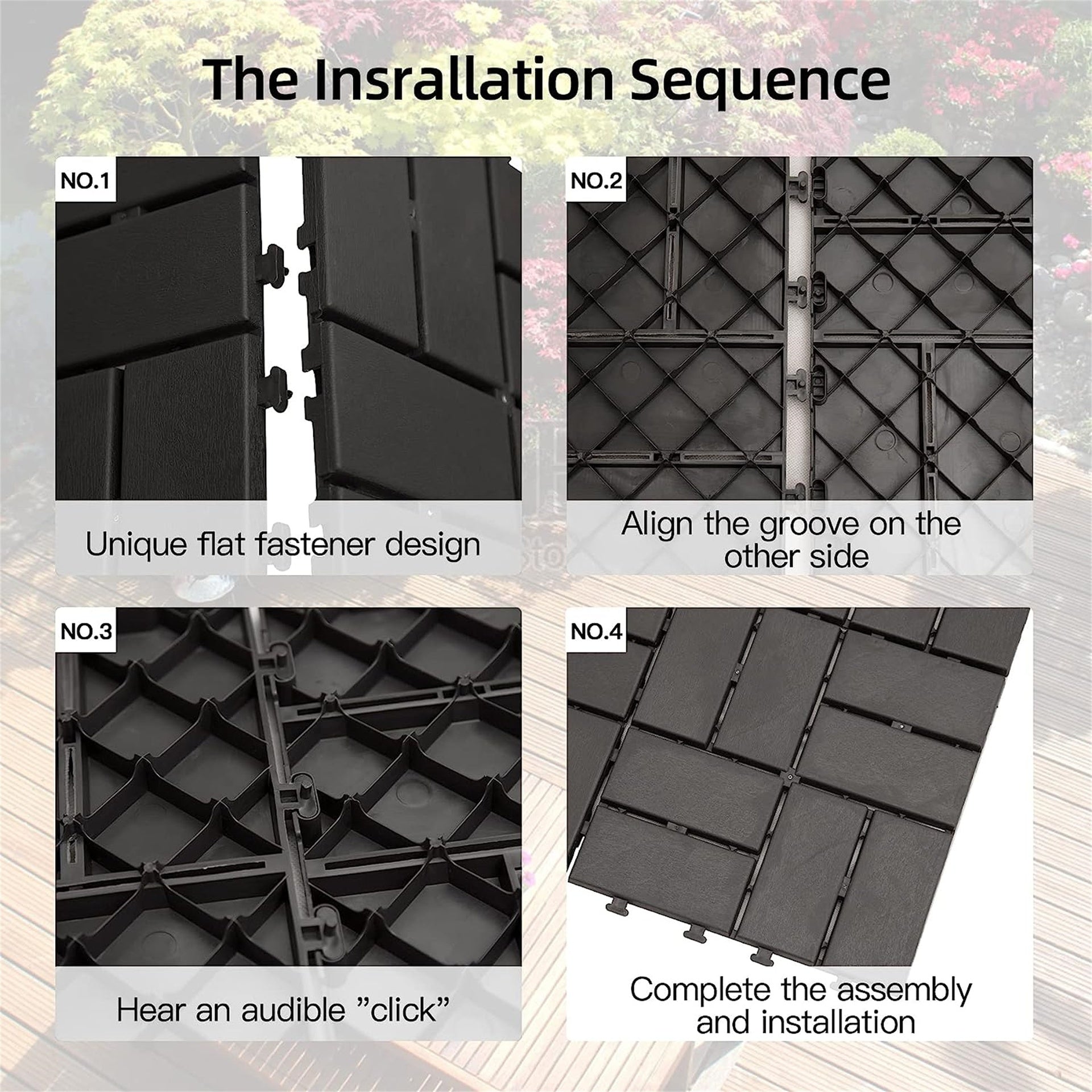 Patio Interlocking Deck Tiles, 12"x12" Square Composite Decking Tiles, Four Slat Plastic Outdoor Flooring Tile All Weather for Balcony Porch Backyard,  (Gray, Pack of 44)