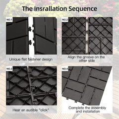 Patio Interlocking Deck Tiles, 12"x12" Square Composite Decking Tiles, Four Slat Plastic Outdoor Flooring Tile All Weather for Balcony Porch Backyard,  (Gray, Pack of 44)