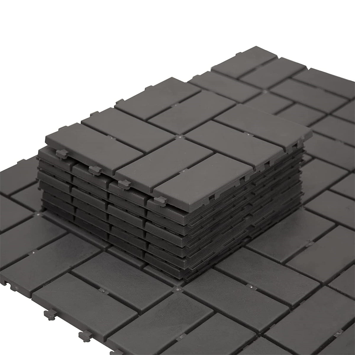 Patio Interlocking Deck Tiles, 12"x12" Square Composite Decking Tiles, Four Slat Plastic Outdoor Flooring Tile All Weather for Balcony Porch Backyard,  (Gray, Pack of 44)