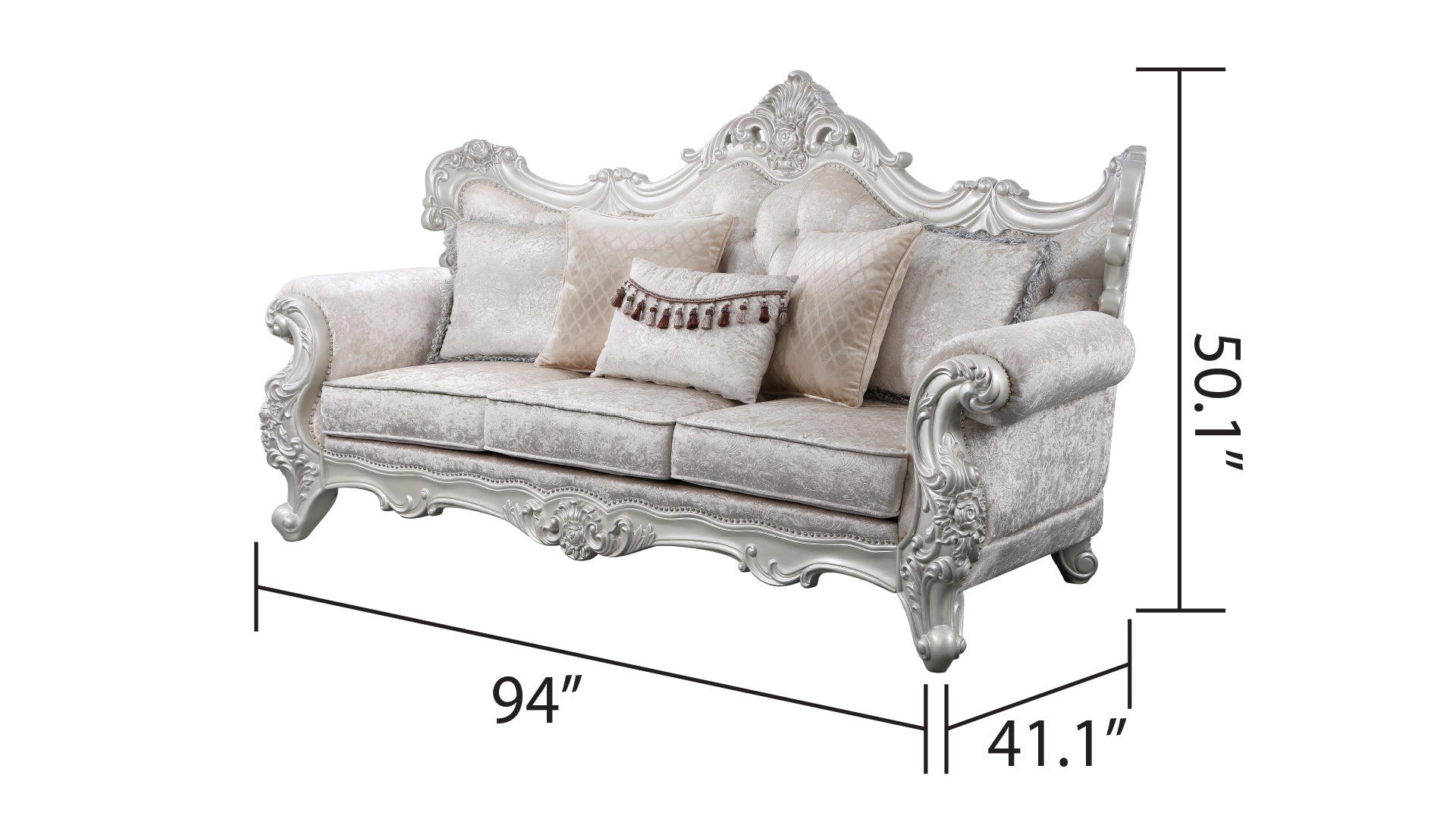 Melrose 3Pc Traditional Living room set in champagne with silver brush
