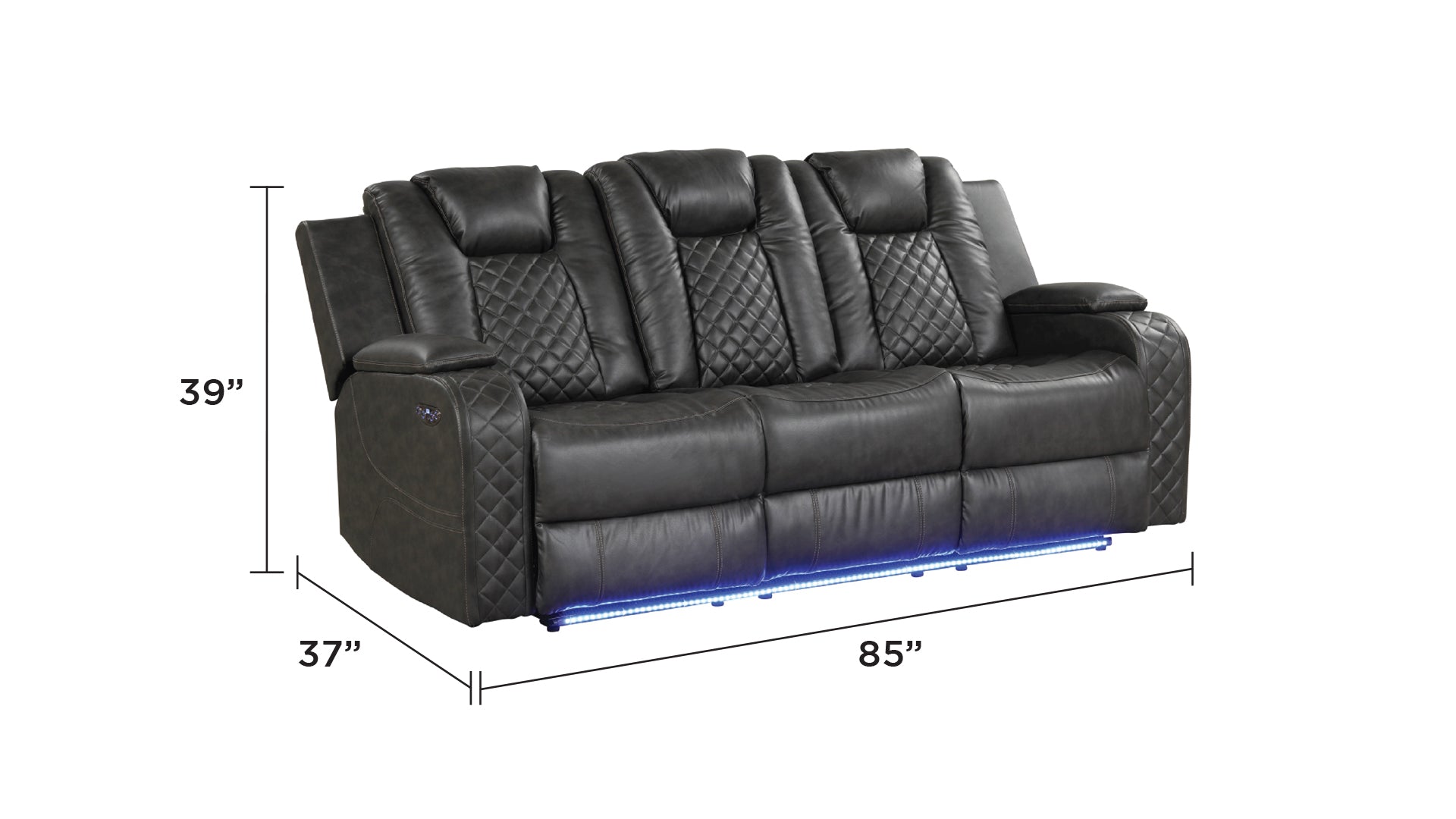 Benz LED & Power Recliner 2 PC Made With Faux Leather in Gray (CA INVENTORY)