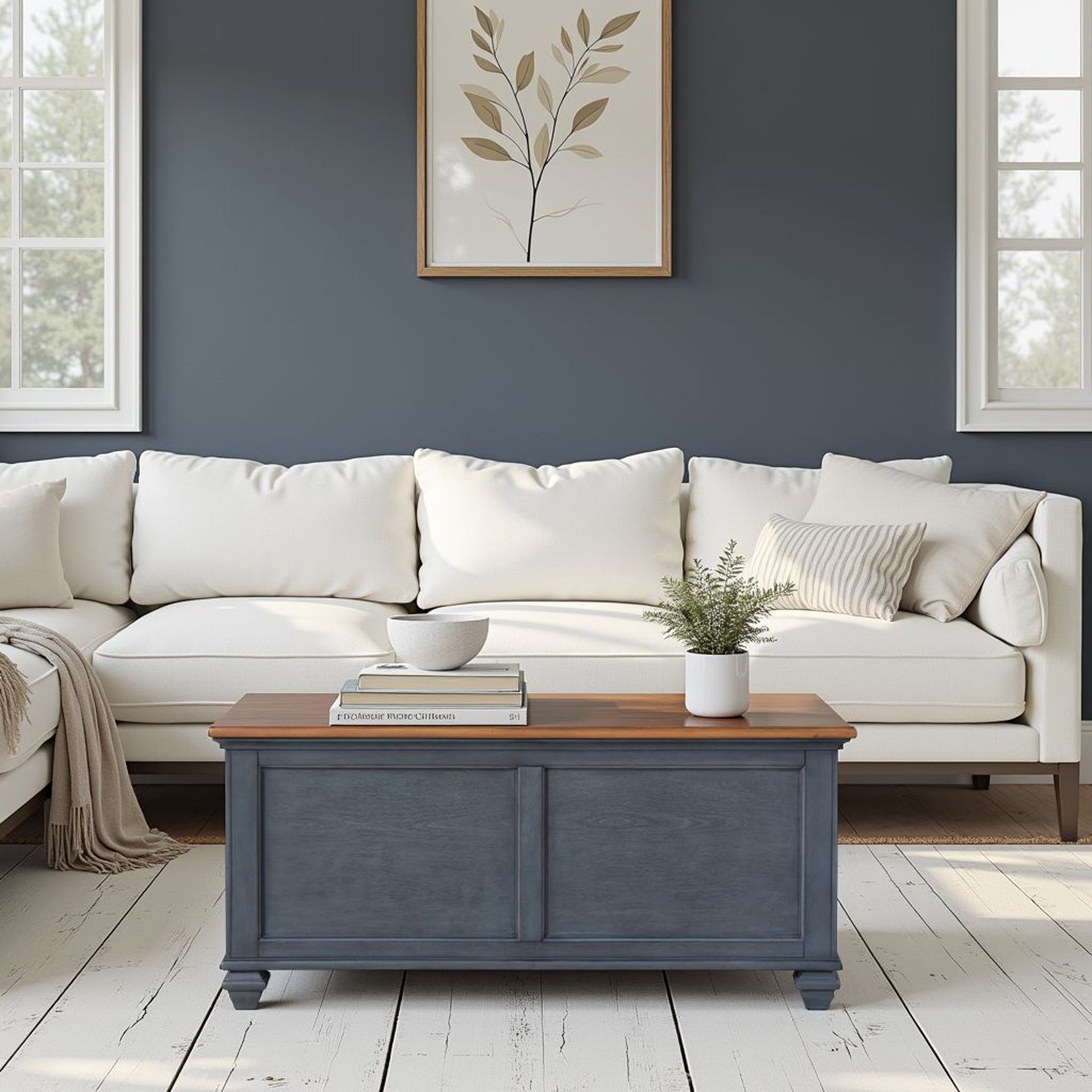 40 inch Lift-Top Coffee Table, No Assembly Required, Corduroy Blue Finish