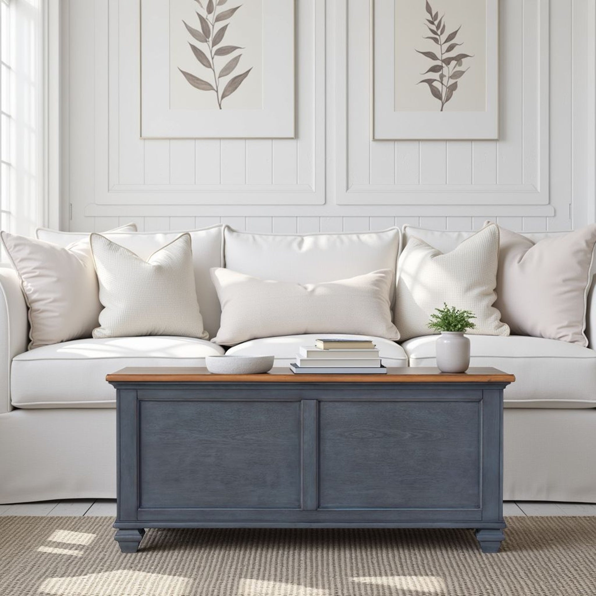 40 inch Lift-Top Coffee Table, No Assembly Required, Corduroy Blue Finish