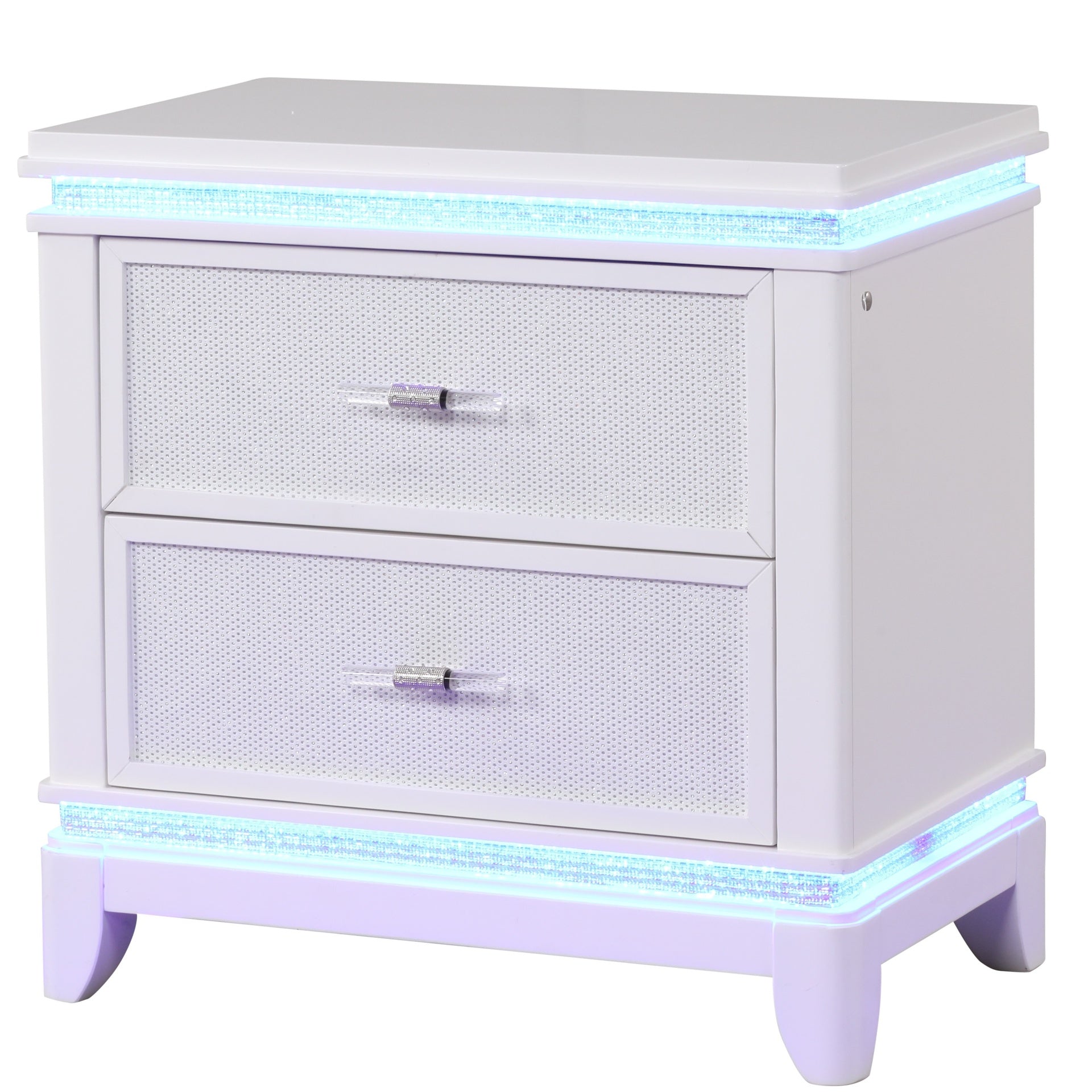 Opium Modern Style 2-Drawer Nightstand with Mirror-Embellished Front and LED Enhancement in White same as B009127711 (CA inventory)