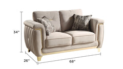 Leena Contemporary Style Upholstery Loveseat Made with Wood in Gold accent & Beige