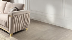 Leena Contemporary Style Upholstery Loveseat Made with Wood in Gold accent & Beige