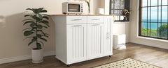 K&K Kitchen Island with Drop Leaf, Kitchen Storage Cart with 3 Tier Pull Out Cabinet Organizer, Internal Storage Rack, Rolling Kitchen Cart on Wheels with Towel Rack, 2 Drawers, for Kitchen, White