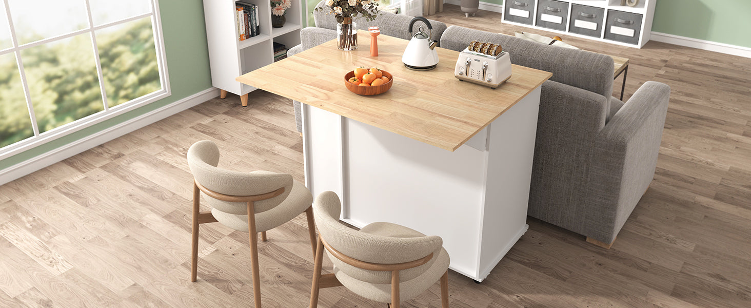 K&K Kitchen Island with Drop Leaf, Kitchen Storage Cart with 3 Tier Pull Out Cabinet Organizer, Internal Storage Rack, Rolling Kitchen Cart on Wheels with Towel Rack, 2 Drawers, for Kitchen, White