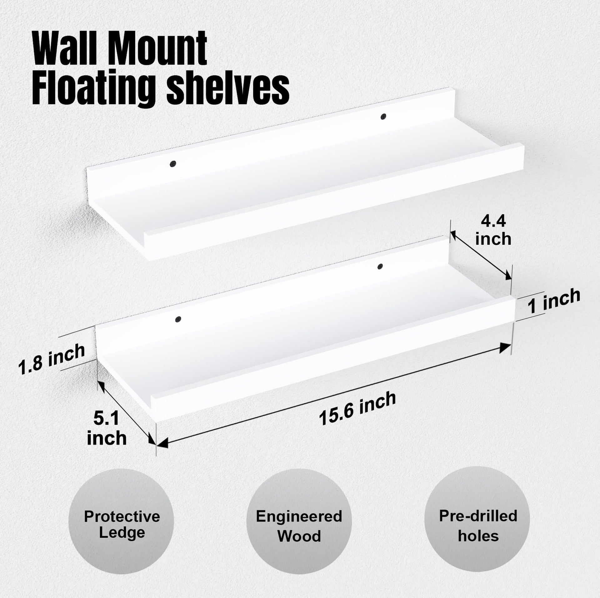 Floating Shelves Wall Mounted Set of 2, Modern White Shelves for Room