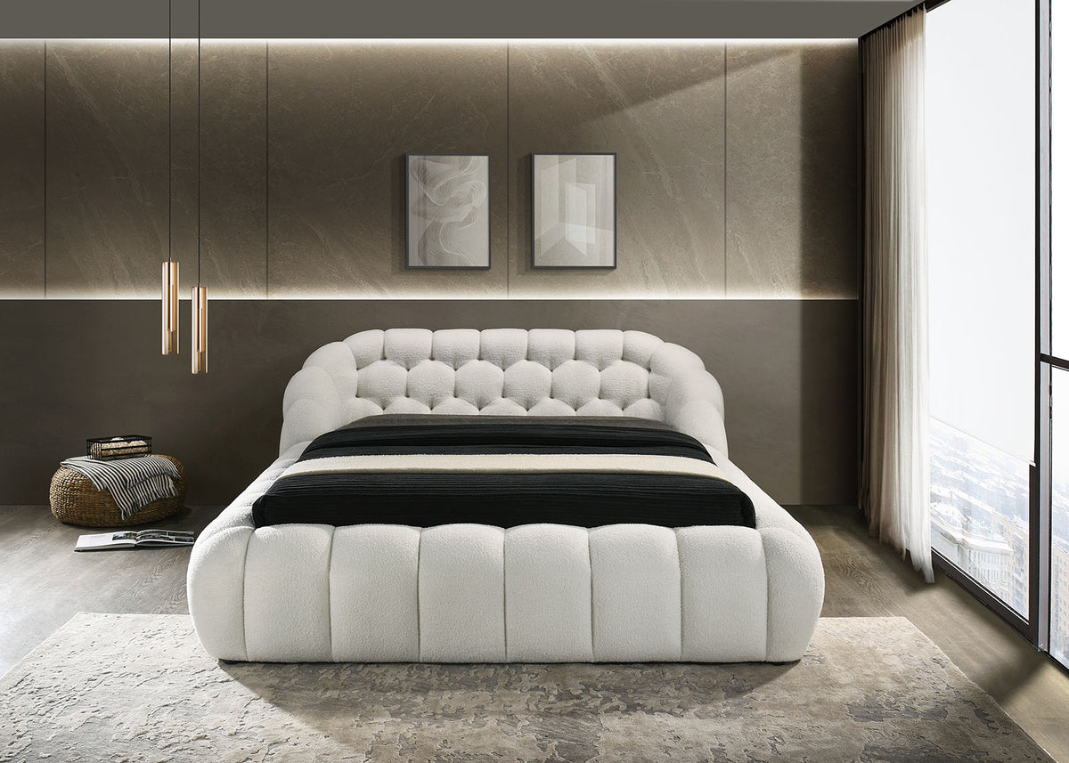 Eye-Catching Contemporary Style White Chenille Fabric Upholstered 1pc Queen Size Bed Bedroom