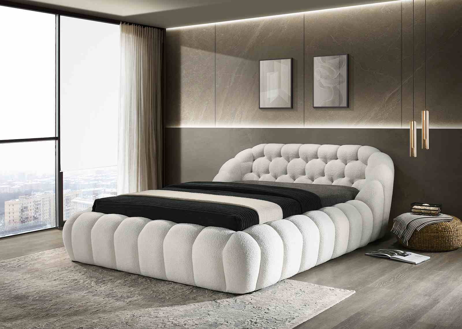 Eye-Catching Contemporary Style White Chenille Fabric Upholstered 1pc Queen Size Bed Bedroom