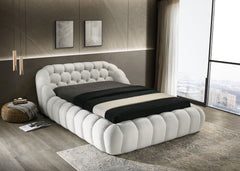 Eye-Catching Contemporary Style White Chenille Fabric Upholstered 1pc Queen Size Bed Bedroom