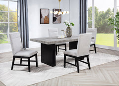 5pc Dining Set Weathered Gray Rectangular Table Dark-finished Base Upholstered Chair Wooden Dining Room Furniture