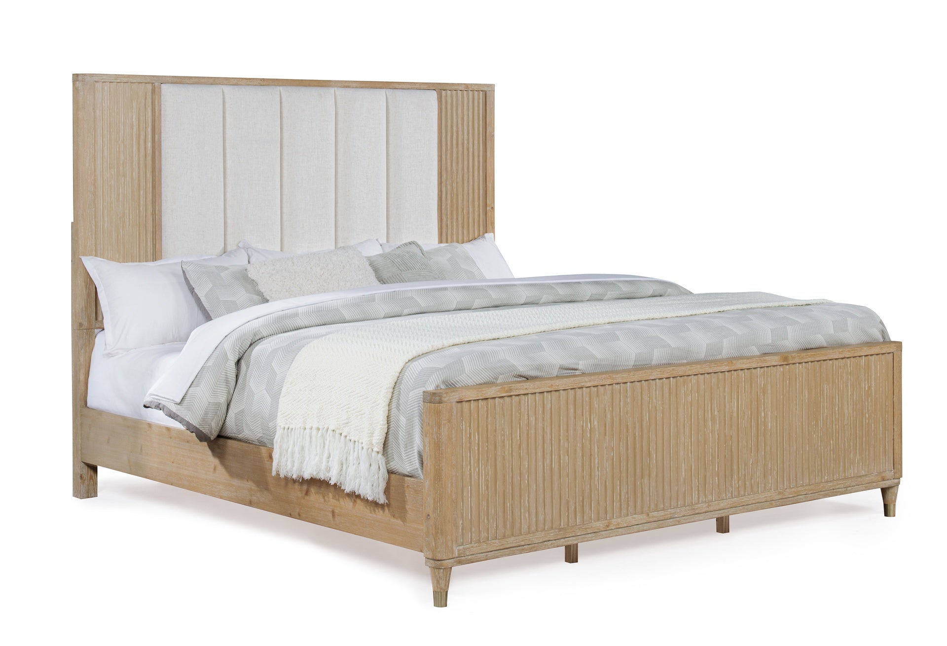 Stylish Paneled High Headboard Textured Accents Clean Lines Natural Finish 1pc Queen Size Bed Brown White