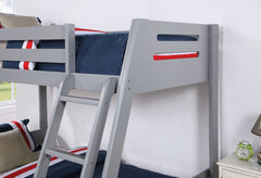 Transitional Bunk Bed Gray Finishing And Underbed Drawers Angled Ladder