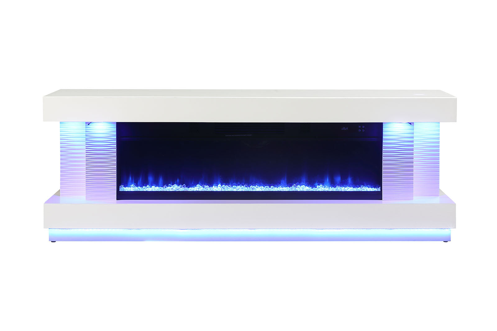 Contemporary Style TV Stand Electric Fire Place w/ Heater Included Fahrenheit & Celsius Display White Finish Primary Living Room