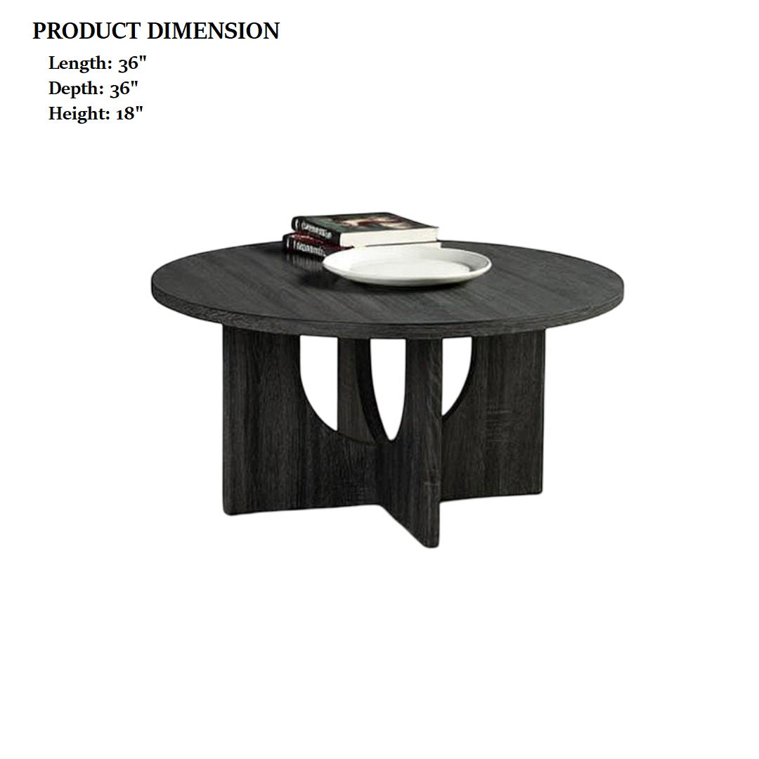 Contemporary Style 3pc Table Set 1x Round Coffee Table 2x Round End Table Cross Arch Base Gray Finish