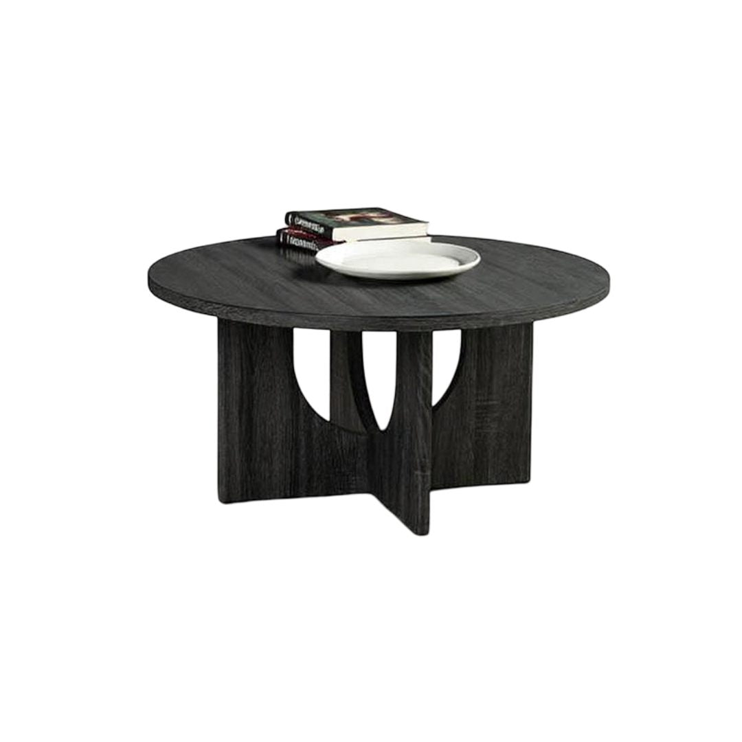 Contemporary Style 3pc Table Set 1x Round Coffee Table 2x Round End Table Cross Arch Base Gray Finish