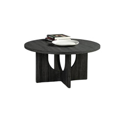 Contemporary Style 3pc Table Set 1x Round Coffee Table 2x Round End Table Cross Arch Base Gray Finish