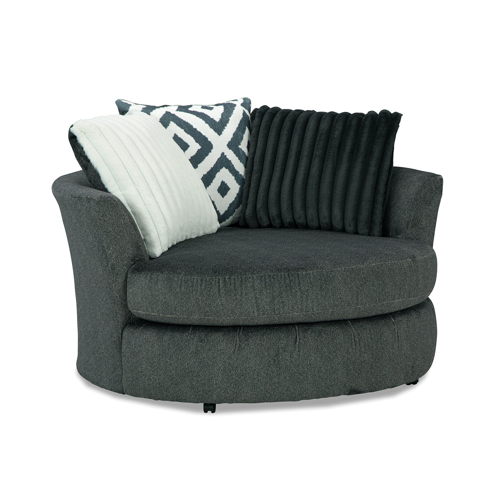 Gun Metal Finish Swivel Chair Curved Padded Arms Wooden Legs T-Set Cushion Transitional Primary Living Room