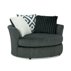Gun Metal Finish Swivel Chair Curved Padded Arms Wooden Legs T-Set Cushion Transitional Primary Living Room