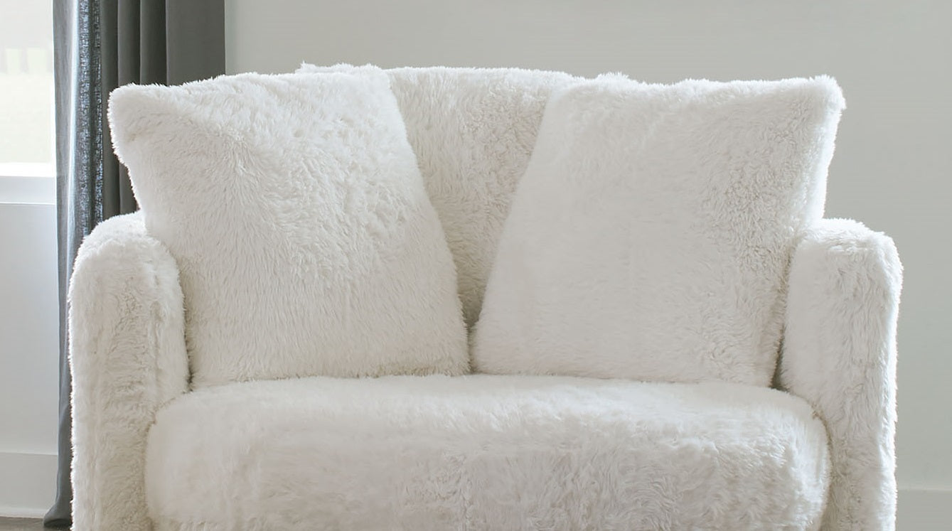 1pc Round Chair Contemporary Style White Finish Accent Pillows Included Curved Track Arms