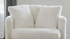 1pc Round Chair Contemporary Style White Finish Accent Pillows Included Curved Track Arms