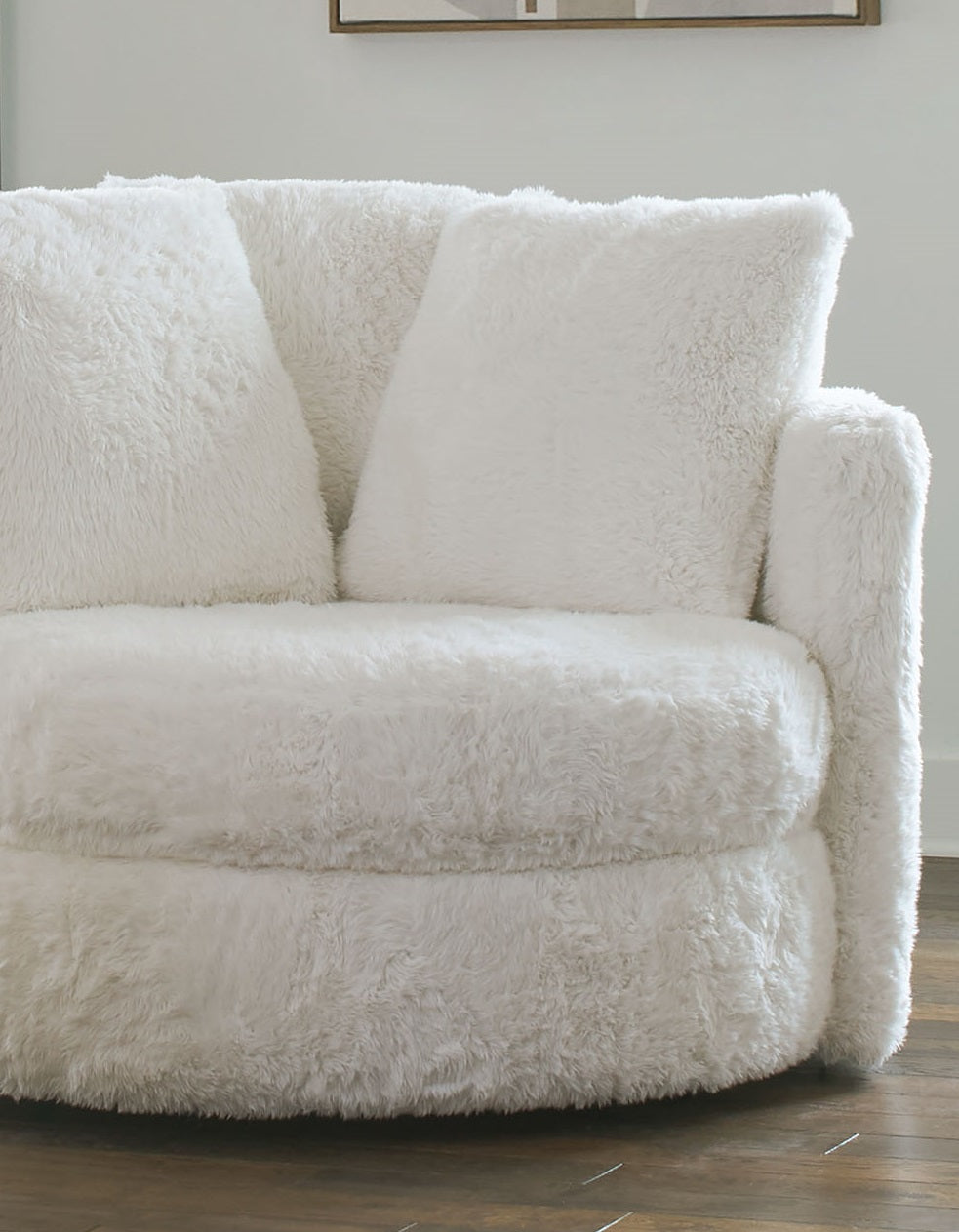 1pc Round Chair Contemporary Style White Finish Accent Pillows Included Curved Track Arms