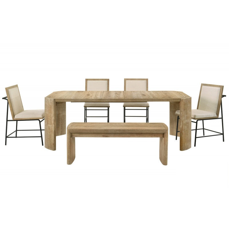 Contemporary Kepler Driftwood Dining Room 6Pc Set, Extension Leave Dining Table, 4 Side Chairs and Bench