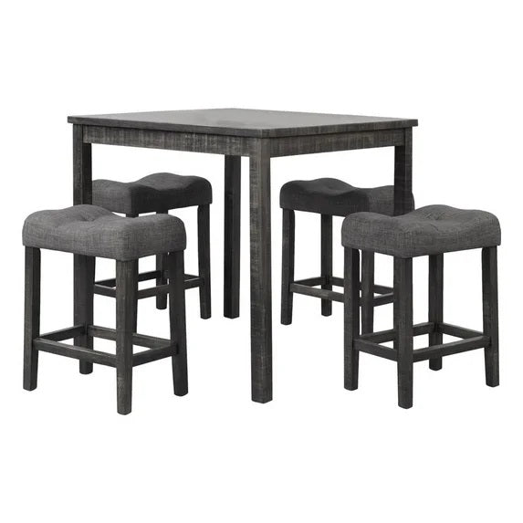 5 Piece Transitional Counter Dining Set, 36-inch Square Dining Table with 4 Tufted Counter Height Stools, Charcoal