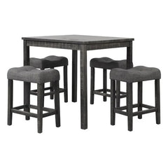5 Piece Transitional Counter Dining Set, 36-inch Square Dining Table with 4 Tufted Counter Height Stools, Charcoal
