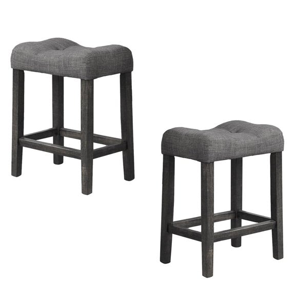 5 Piece Transitional Counter Dining Set, 36-inch Square Dining Table with 4 Tufted Counter Height Stools, Charcoal