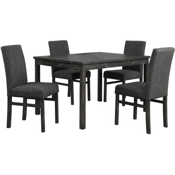 5 Piece Transitional Dining Room Set 48" Wood Dining Table with 4 Upholstered Side Chairs, Charcoal Finish