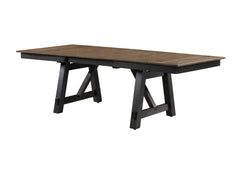 8pc Cottage Style Extendable Dining Table Set Wheat Charcoal Tow Tone Finish Upholstered Chair Bench Dining Room Wooden Furniture Two Self-Storing Refectory Leaves Solid Wood