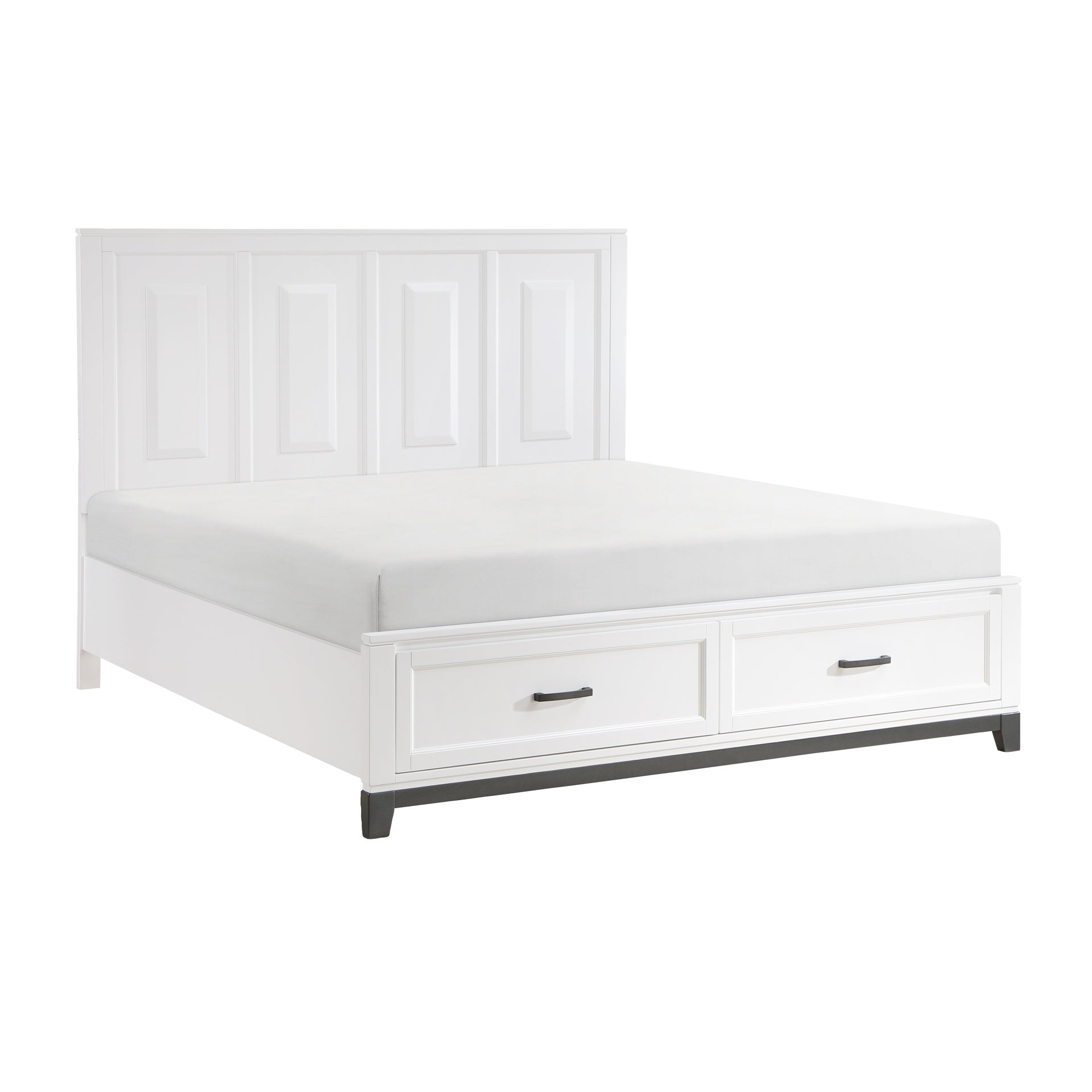 White Finish California King Platform Bed with Storage Drawers Wooden Bedroom Furniture 1pc