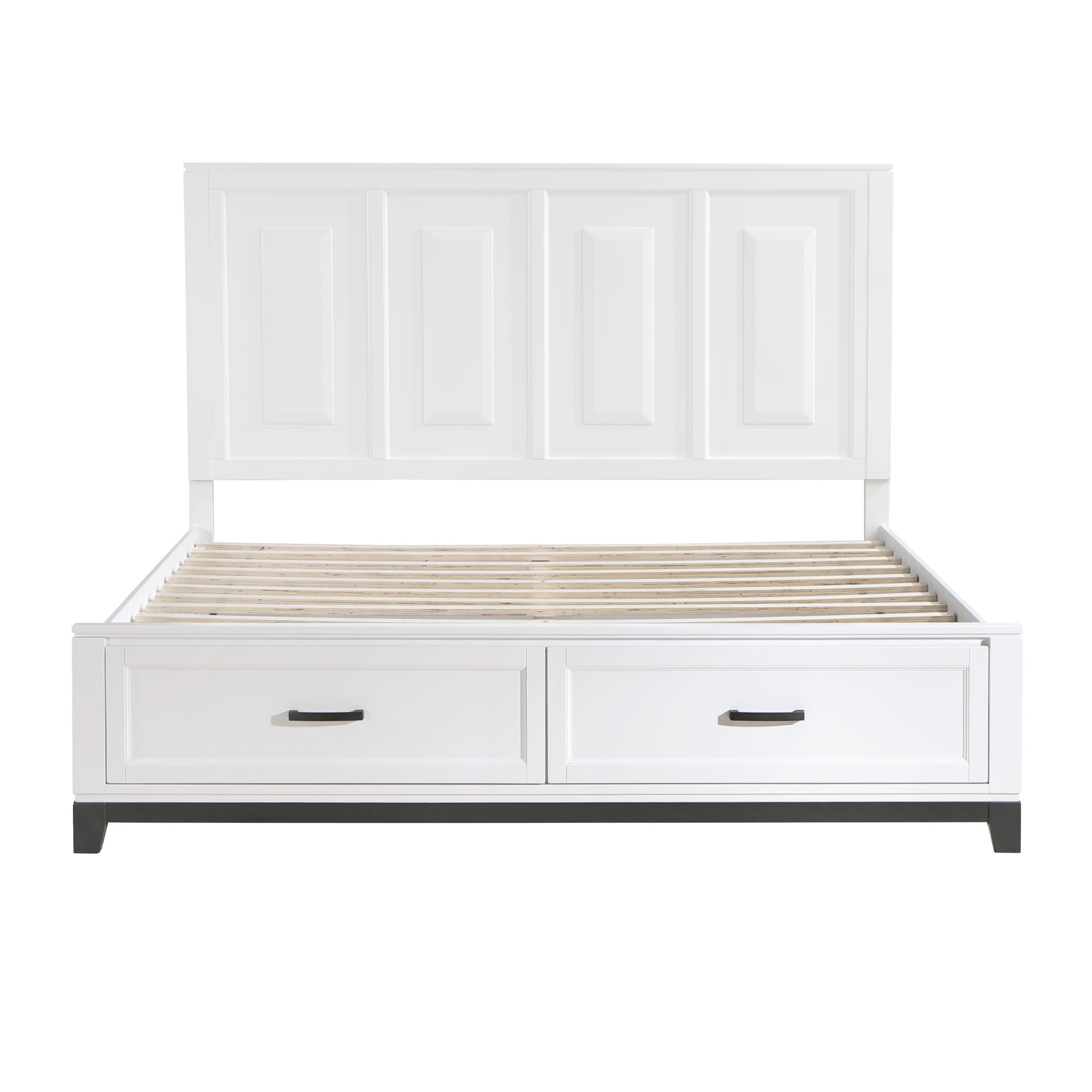 White Finish California King Platform Bed with Storage Drawers Wooden Bedroom Furniture 1pc