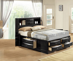 1pc Contemporary King Captain's Platform Bed Bookcase Shelves Headboard Side Storage Solid Wood Wooden Bedroom Furniture Black Finish