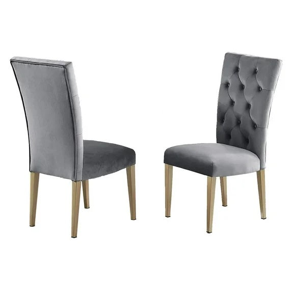 Velvet Tufted Dining Chair Set of 2, Upholstered Kitchen Side Chair Set, Gray