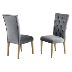 Velvet Tufted Dining Chair Set of 2, Upholstered Kitchen Side Chair Set, Gray