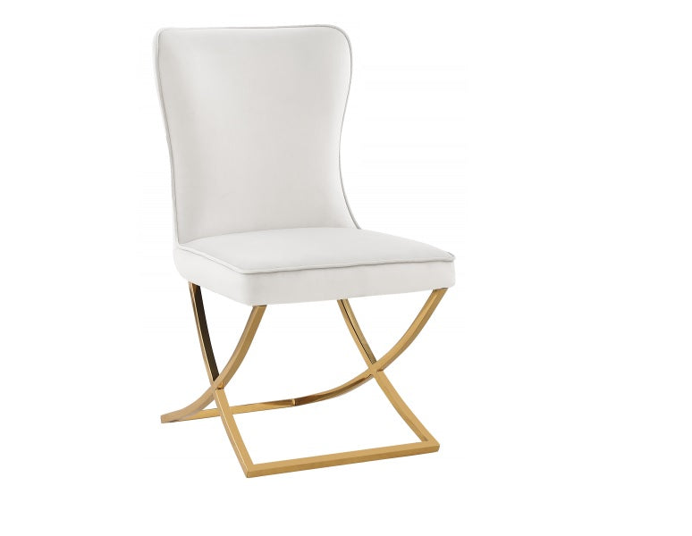 Modern Velvet Dining Chair Set of 2, Tufted Back Design, Gold Plated Metal Legs, Beige
