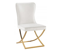 Modern Velvet Dining Chair Set of 2, Tufted Back Design, Gold Plated Metal Legs, Beige