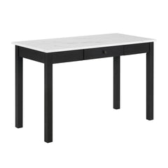 1pc Modern White Faux Marble Desk Elegance Black Base Stunning Storage Drawer Wooden Home Office Furniture White Black