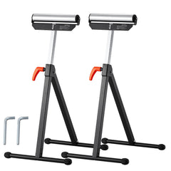 2 PCs Folding Woodworking Roller Stands Max Load 135 lb Adjustable 26.8-42.5 in