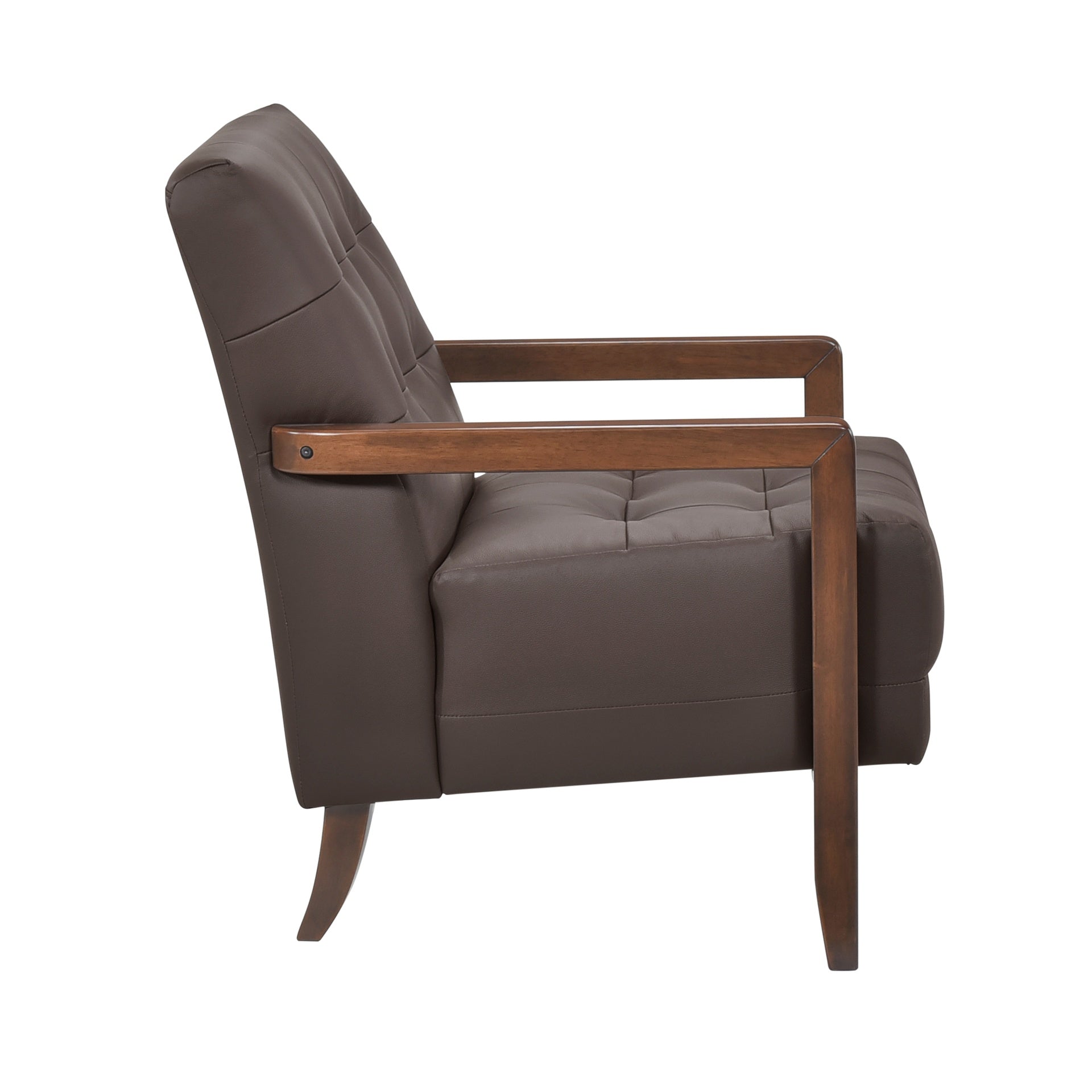 Modern Style Accent Chair Dark Brown Leather Upholstered Tufted Detail Walnut Finish Wood Furniture 1pc