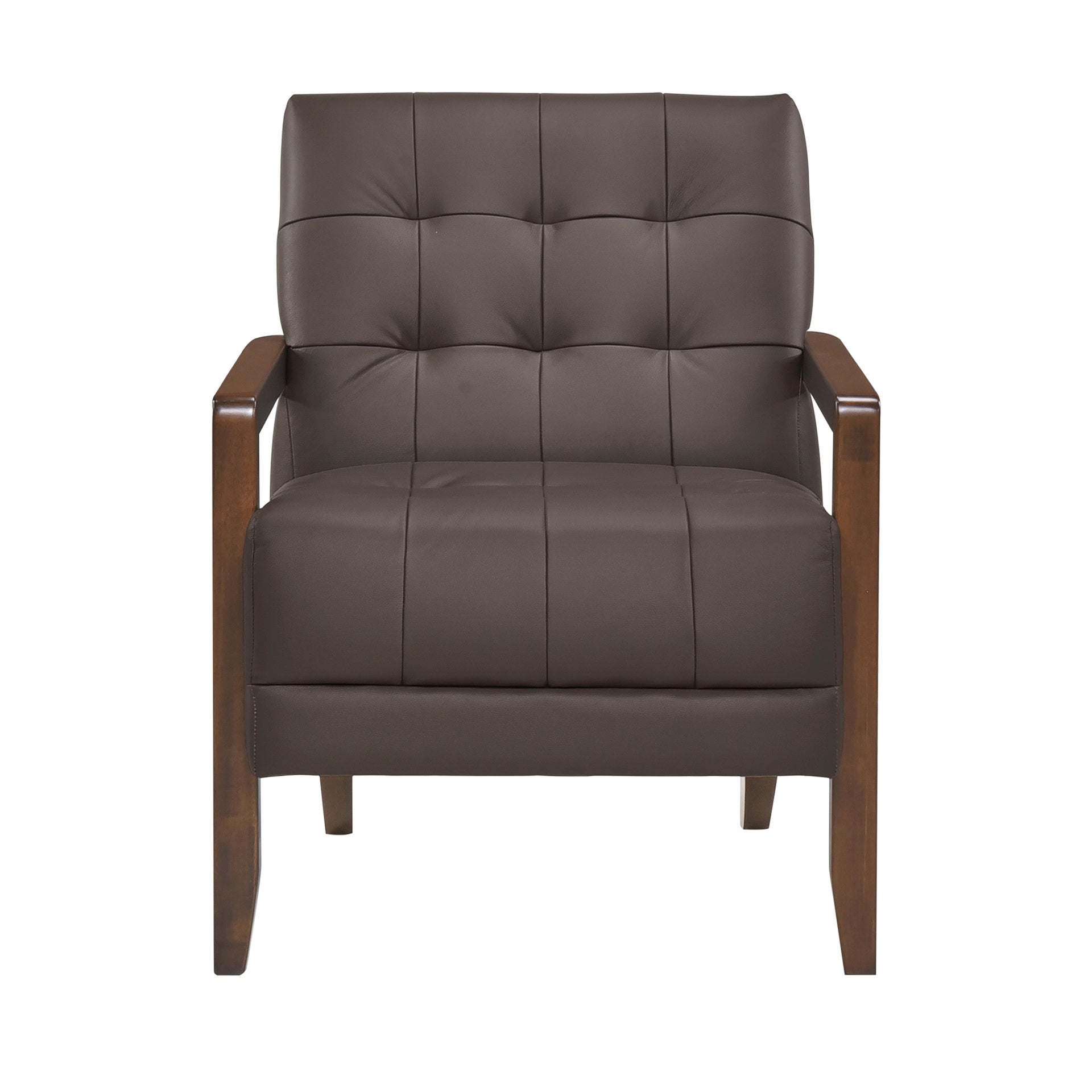 Modern Style Accent Chair Dark Brown Leather Upholstered Tufted Detail Walnut Finish Wood Furniture 1pc