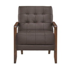 Modern Style Accent Chair Dark Brown Leather Upholstered Tufted Detail Walnut Finish Wood Furniture 1pc