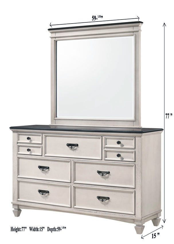 Beautiful Farmhouse Two-Tone Finish 1Pc Dresser Storage Drawers Bedroom Furniture Black Nickel Hardware