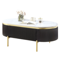 Gorgeous Dark Walnut Finish 1pc Coffee Table White Faux Marble Top Living Room Table W Drawer