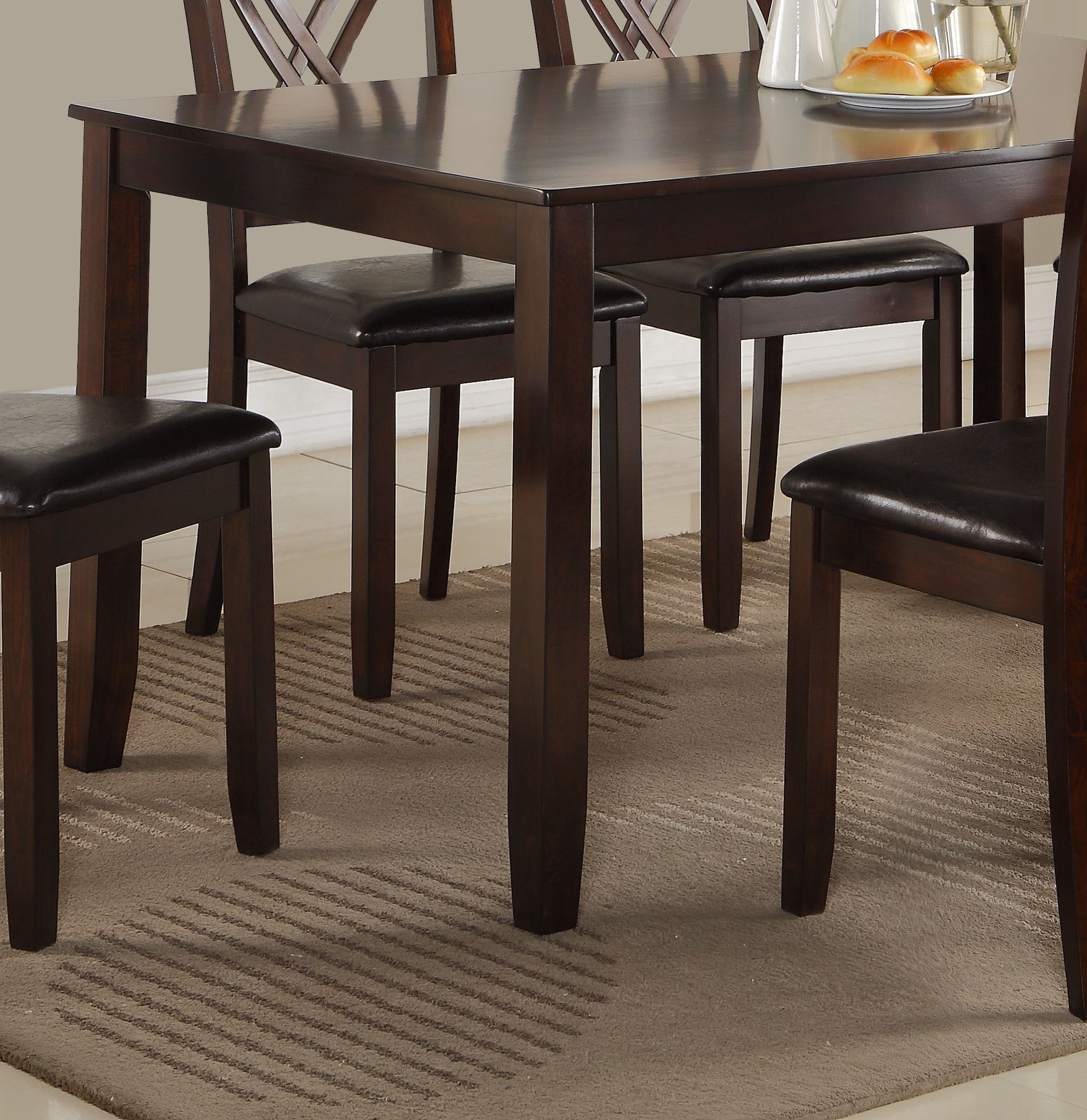 7-Pc Dinette Set Brown Espresso Finish Rectangular Table PU Upholstered Chairs Transitional Dining Room Wooden Dining Set Furniture